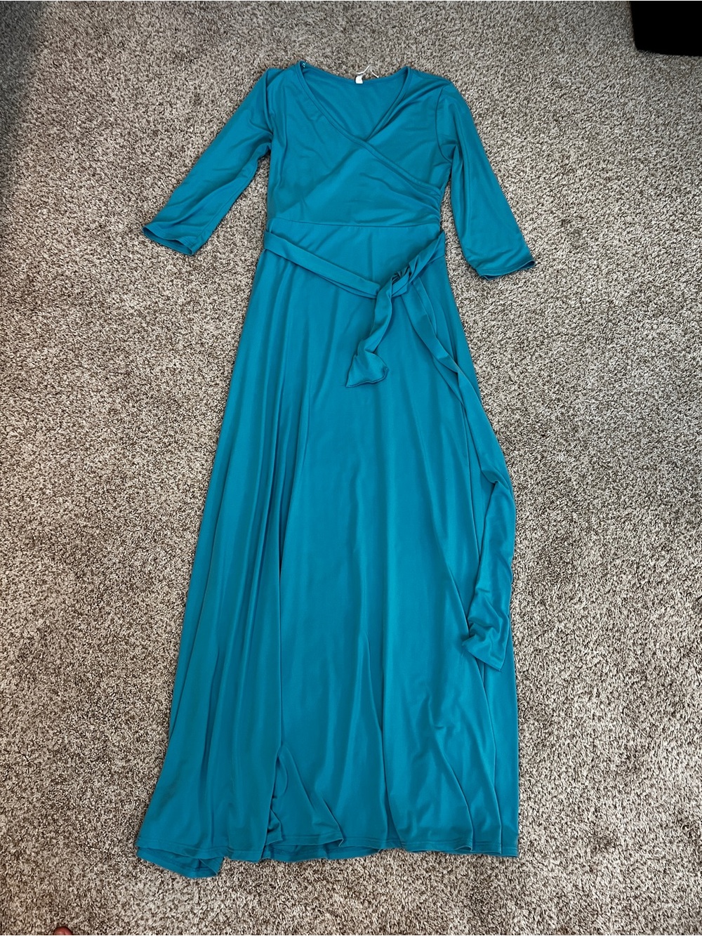 PinkBlush bright teal Draped 3/4 Sleeve Maternity Maxi Dress M